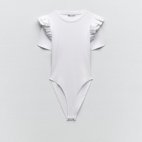 NWT Zara White Ruffle Short Sleeve Body Suit - Picture 5 of 7